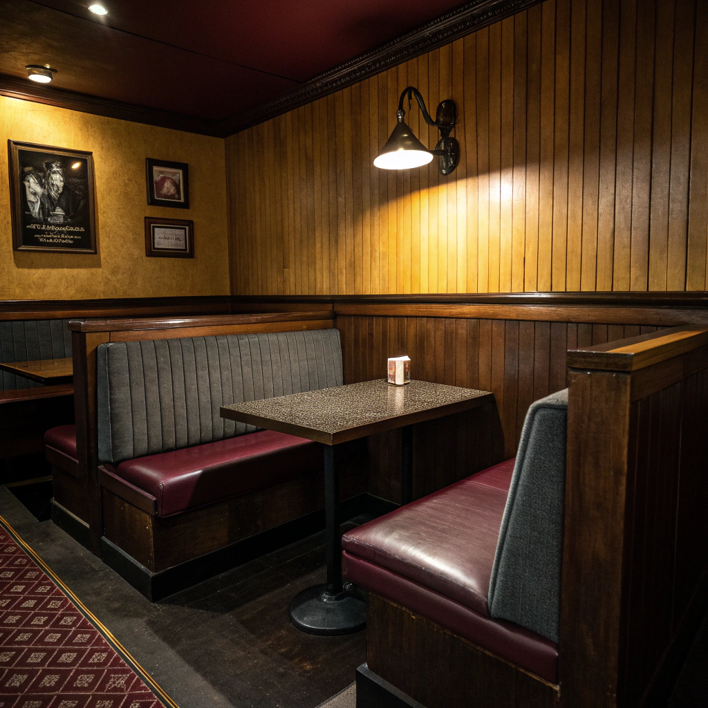 Cozy private booth seating in a dimly lit dessert restaurant